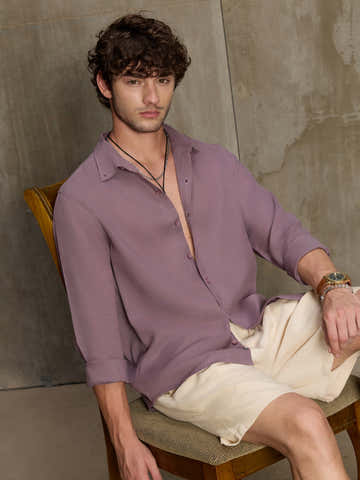 Lavender Linen Viscose Slub Button Down Shirt