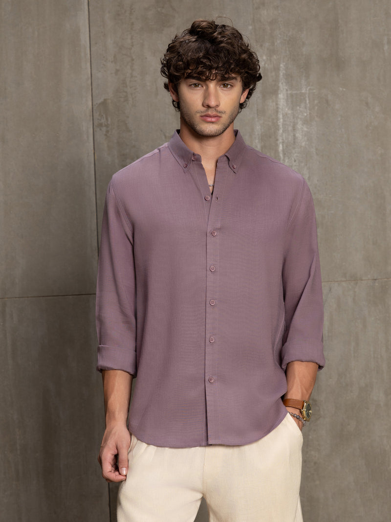 Cahoot Men's Lavender Linen Viscose Slub Regular Fit Shirt - view 2