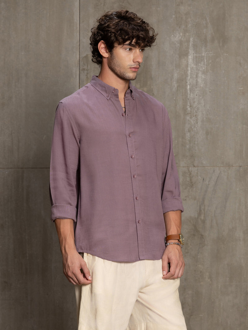 Cahoot Men's Lavender Linen Viscose Slub Regular Fit Shirt - view 3