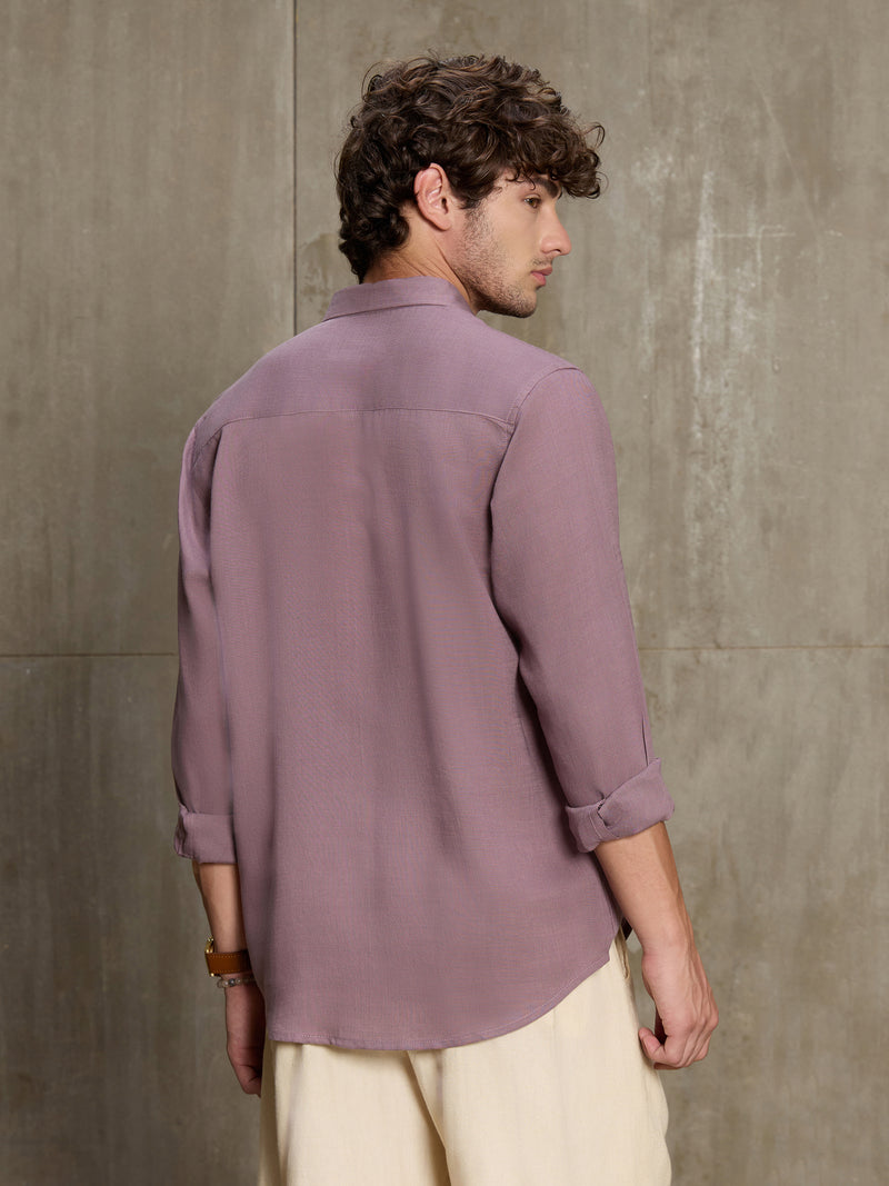 Cahoot Men's Lavender Linen Viscose Slub Regular Fit Shirt - view 4