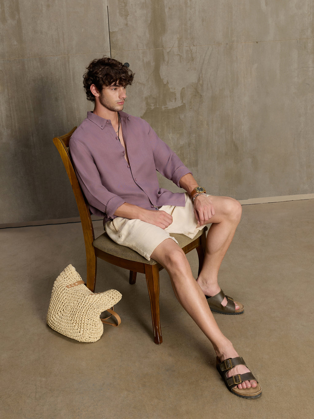 Cahoot Men's Lavender Linen Viscose Slub Regular Fit Shirt - view 6