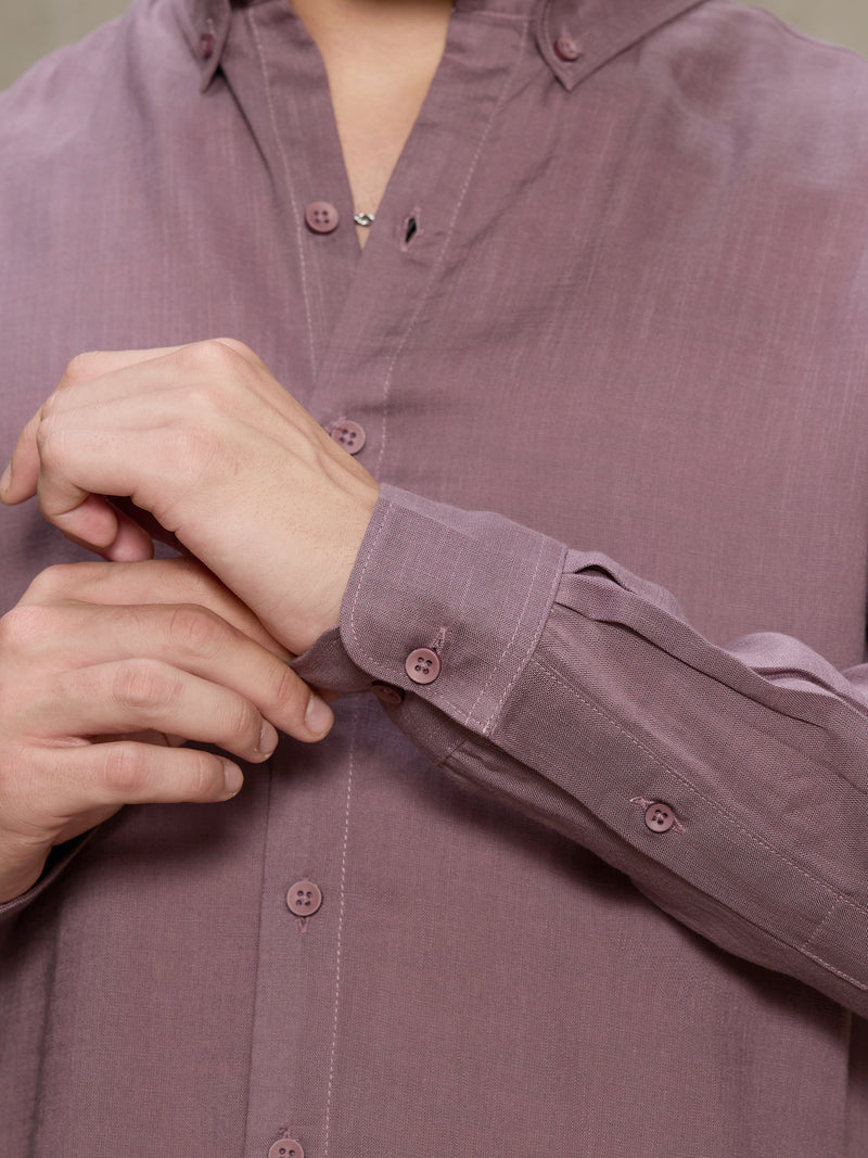 Cahoot Men's Lavender Linen Viscose Slub Regular Fit Shirt - view 8