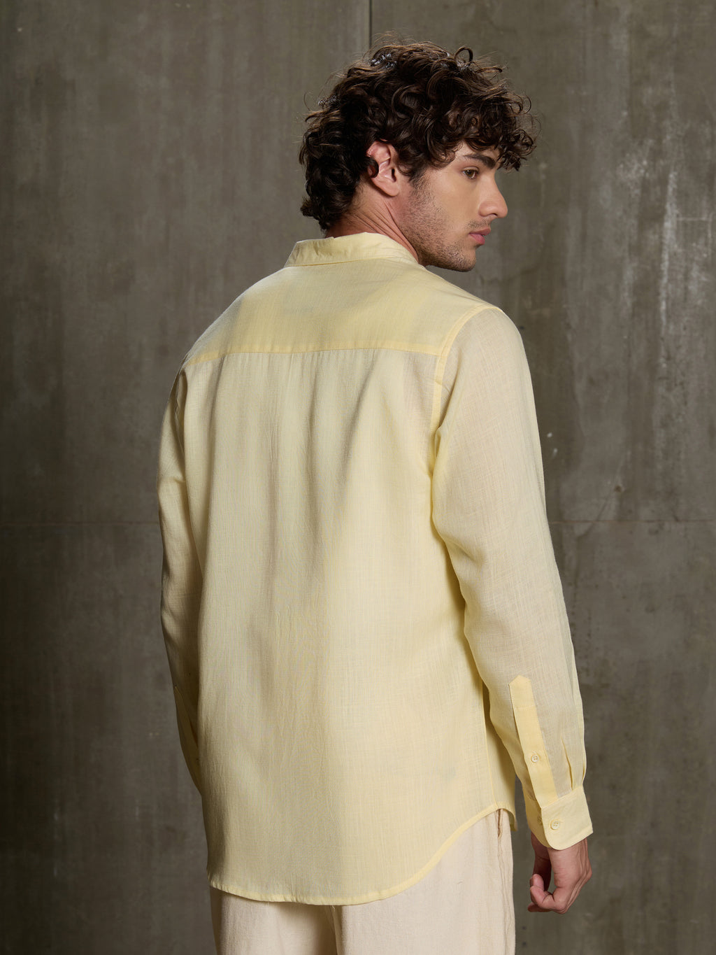 Cahoot Men's Yellow Linen Viscose Slub Regular Fit Shirt - view 4