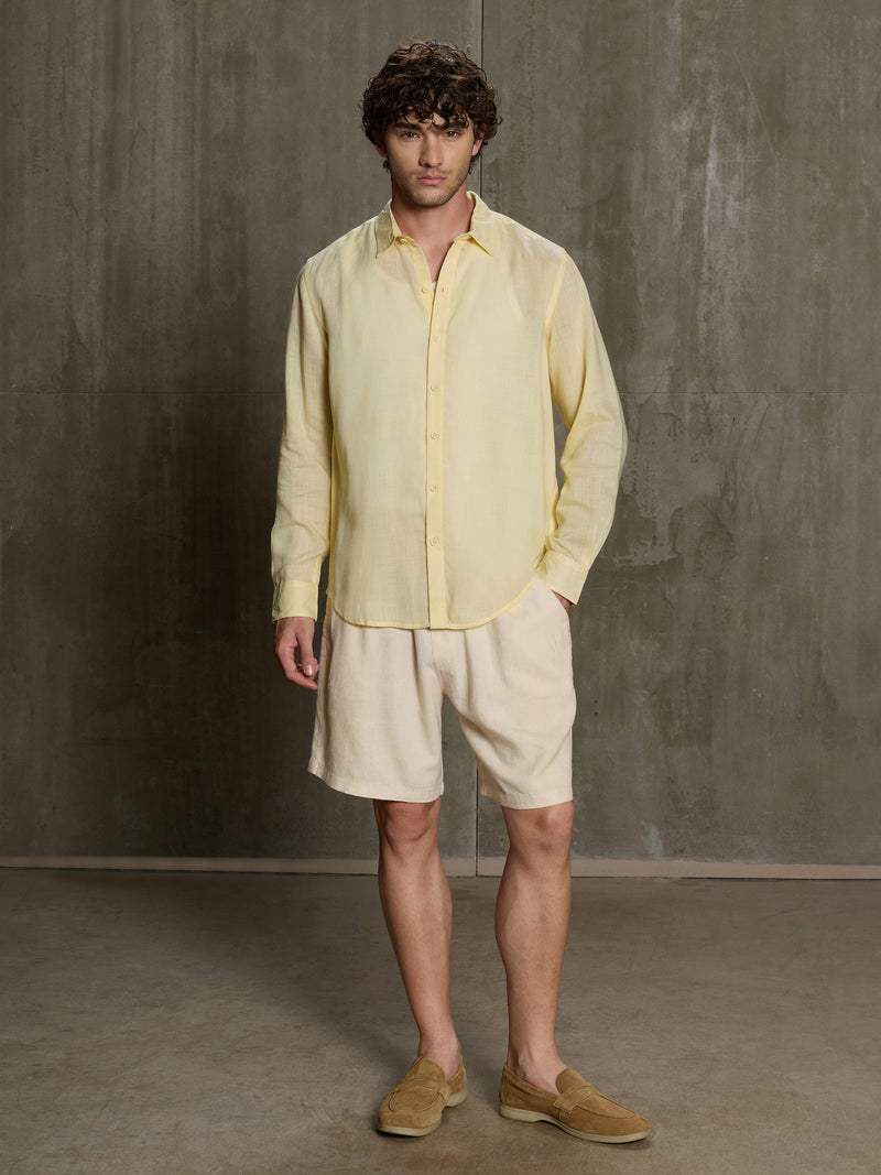 Cahoot Men's Yellow Linen Viscose Slub Regular Fit Shirt - view 5