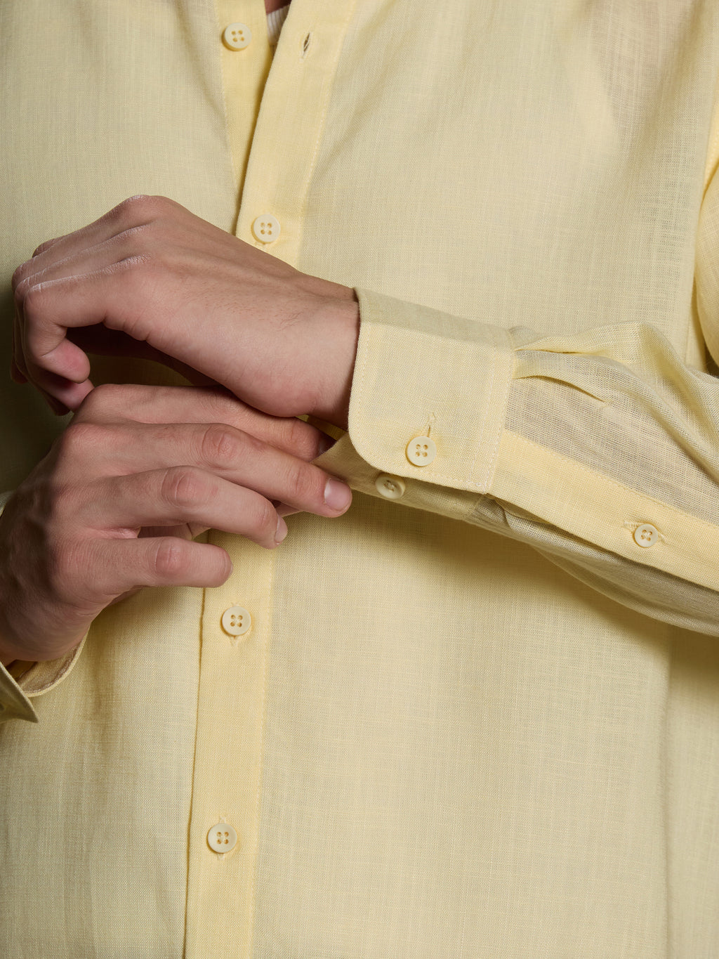 Cahoot Men's Yellow Linen Viscose Slub Regular Fit Shirt - view 8