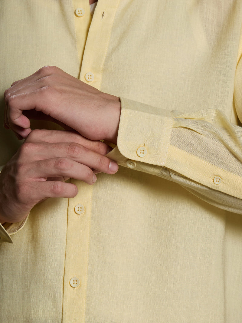 Cahoot Men's Yellow Linen Viscose Slub Regular Fit Shirt - view 8
