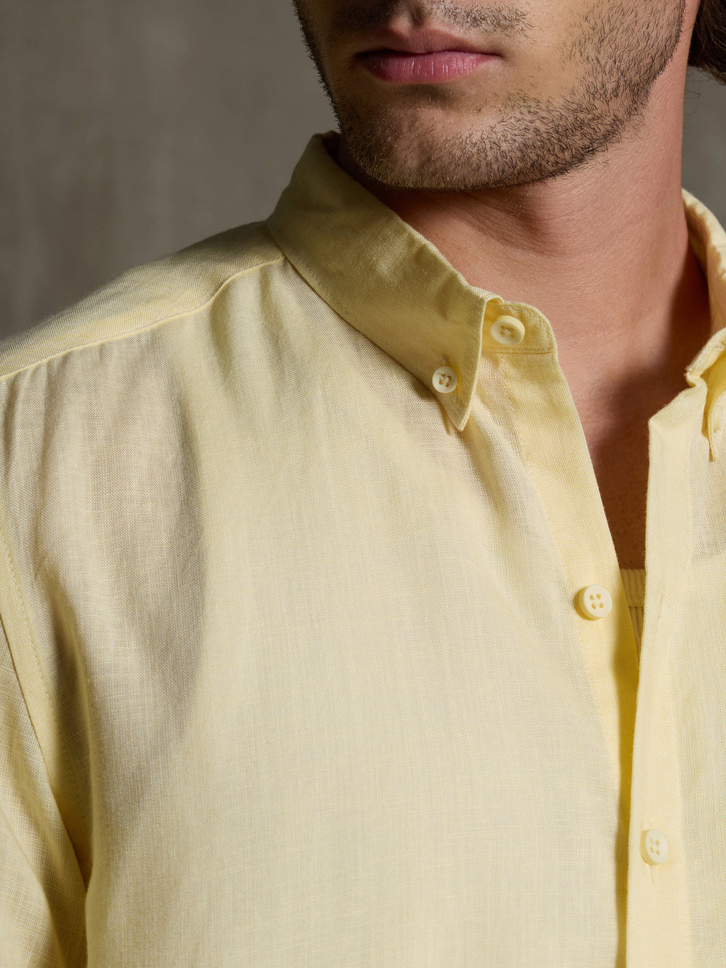 Cahoot Men's Yellow Linen Viscose Slub Regular Fit Shirt - view 9
