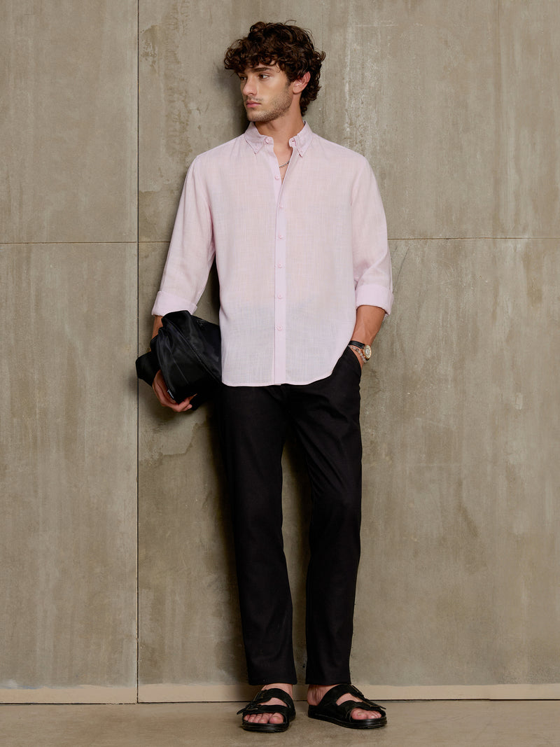 Cahoot Men's Powder Pink Linen Viscose Slub Button Down Shirt - view 7
