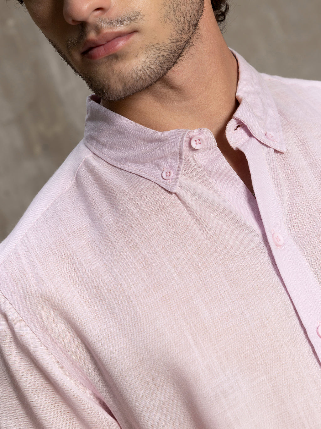 Cahoot Men's Powder Pink Linen Viscose Slub Button Down Shirt - view 8