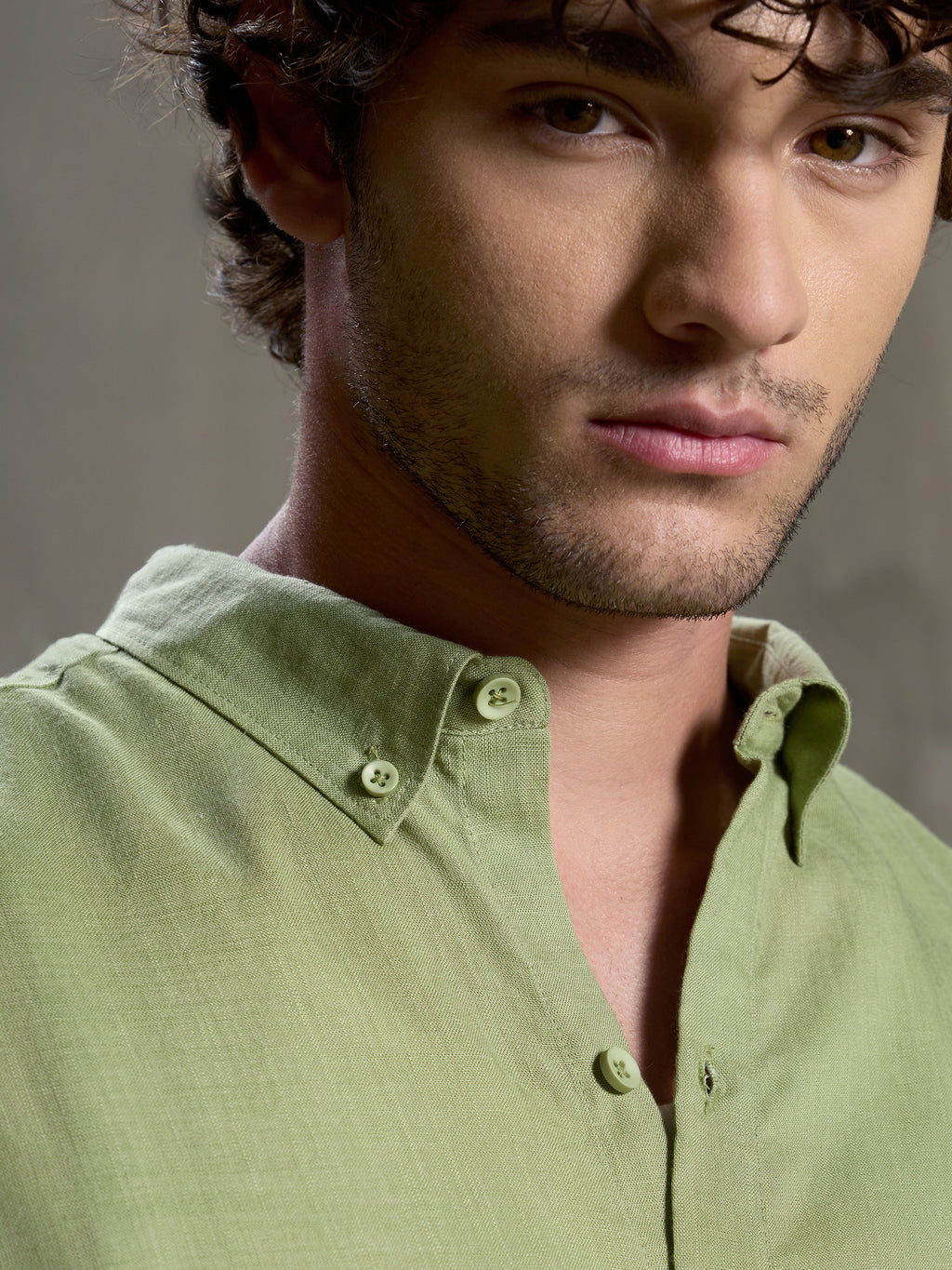 Cahoot Men's Light Green Linen Viscose Slub Button Down Shirt - view 7