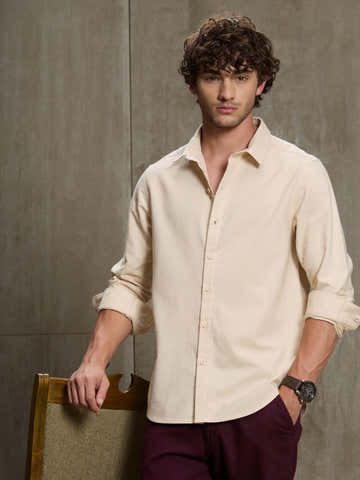 Cream Oxford Cotton Regular Fit Shirt