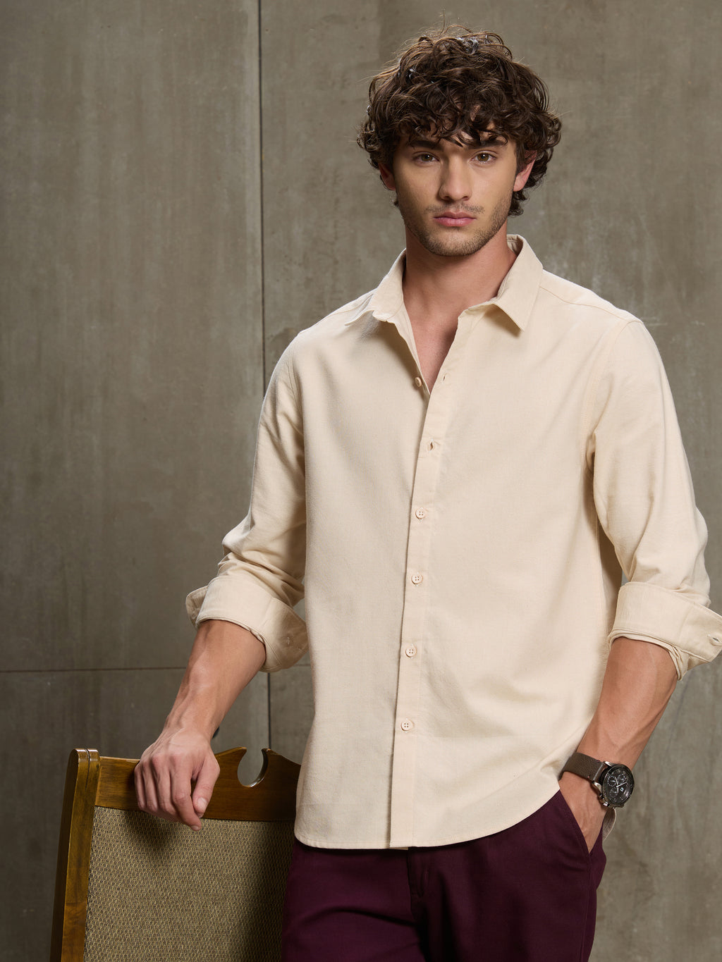 Cahoot Men's Cream Oxford Cotton Regular Fit Shirt - view 1