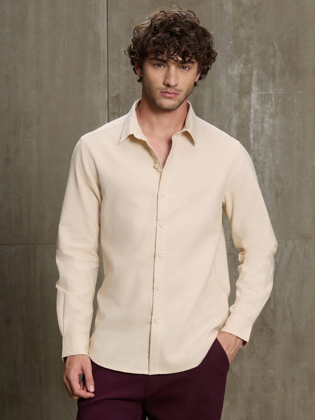 Cahoot Men's Cream Oxford Cotton Regular Fit Shirt - view 2