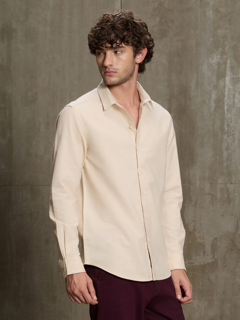 Cahoot Men's Cream Oxford Cotton Regular Fit Shirt - view 3