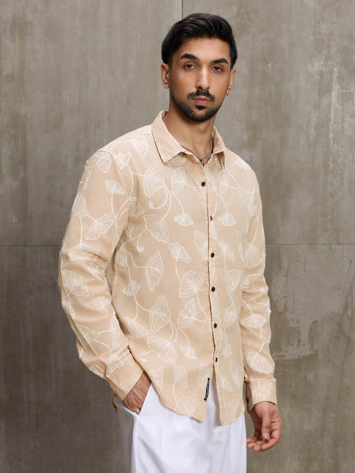 Cahoot Men's Cream Floral Embroidered Casual Shirt - view 3