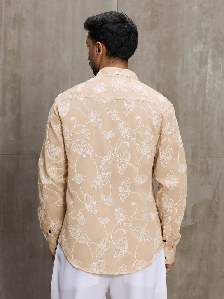 Cahoot Men's Cream Floral Embroidered Casual Shirt - view 4