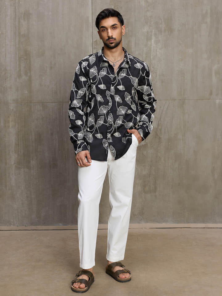 Cahoot Men's Black Floral Embroidered Casual Shirt - view 5