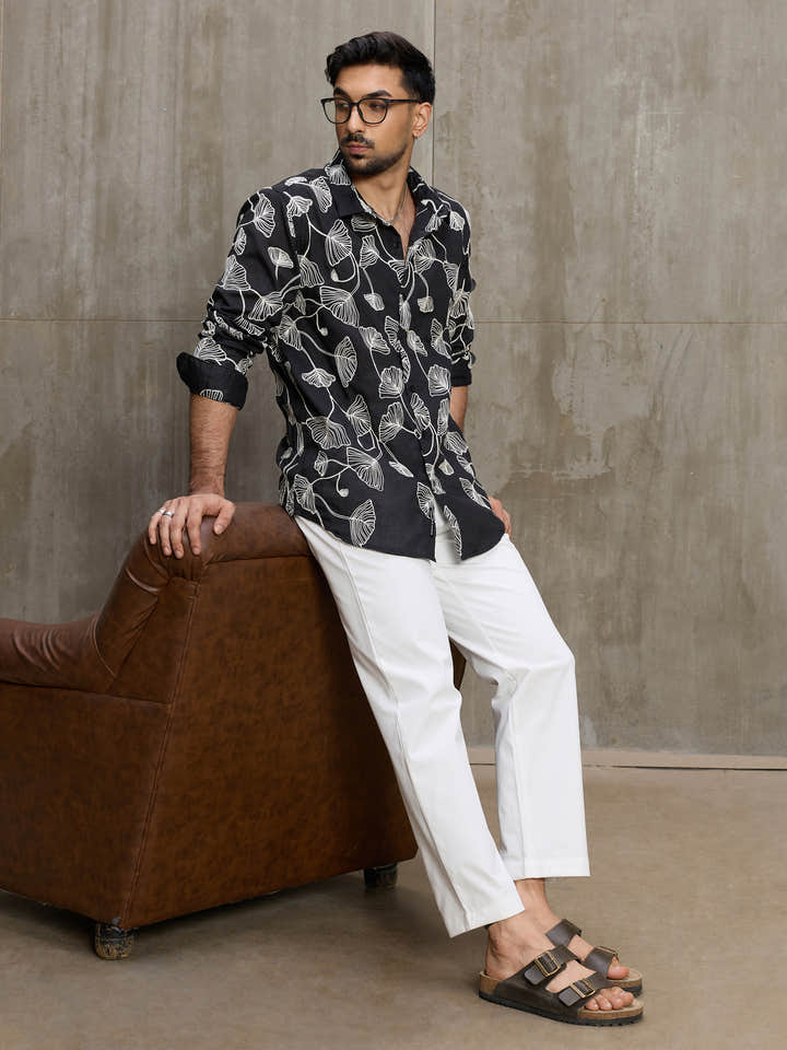 Cahoot Men's Black Floral Embroidered Casual Shirt - view 6