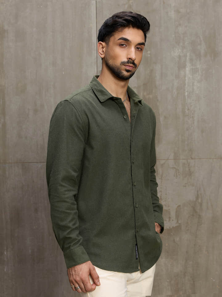 Cahoot Men's Olive Solid Brushed Fabric Shirt - view 3