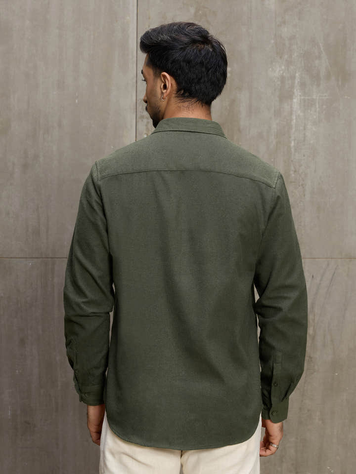Cahoot Men's Olive Solid Brushed Fabric Shirt - view 4