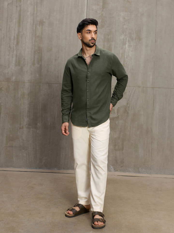 Cahoot Men's Olive Solid Brushed Fabric Shirt - view 5