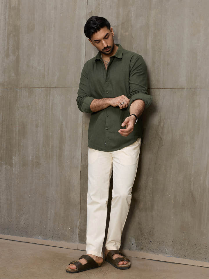 Cahoot Men's Olive Solid Brushed Fabric Shirt - view 6