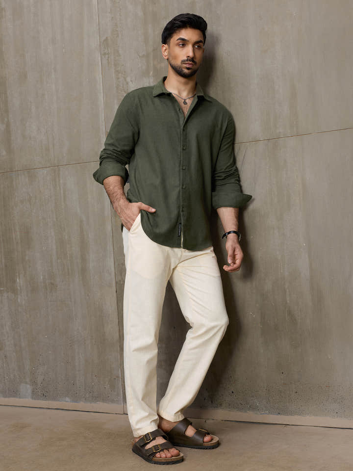 Cahoot Men's Olive Solid Brushed Fabric Shirt - view 7