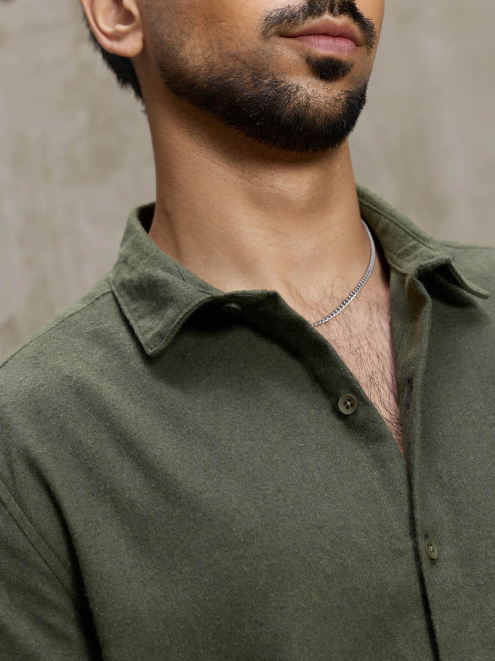 Cahoot Men's Olive Solid Brushed Fabric Shirt - view 9