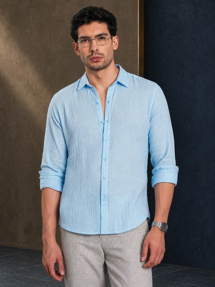 Cahoot Men's Sky Blue Muslin Breezy-Weave Shirt - view 2