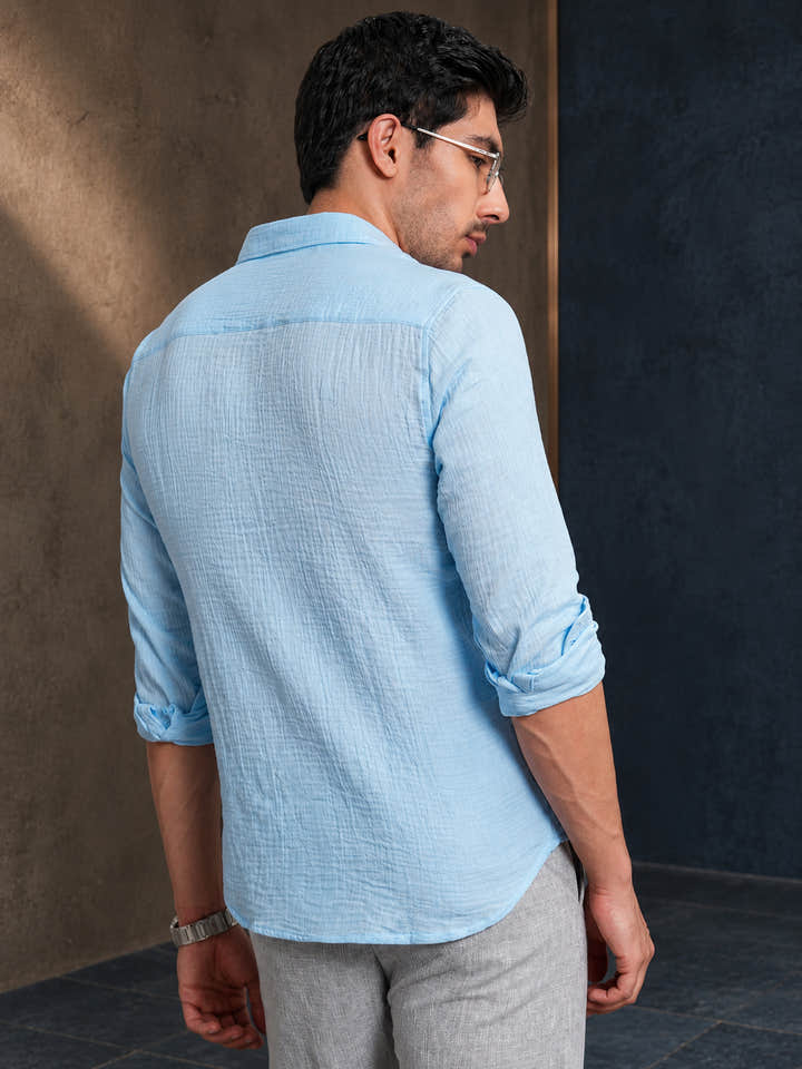 Cahoot Men's Sky Blue Muslin Breezy-Weave Shirt - view 4