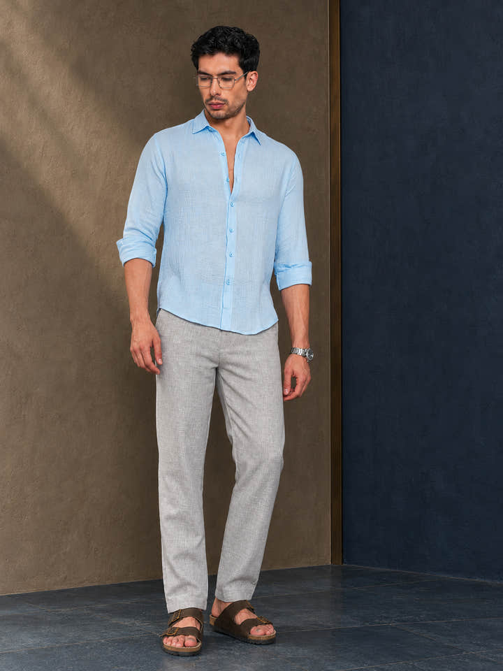 Cahoot Men's Sky Blue Muslin Breezy-Weave Shirt - view 5