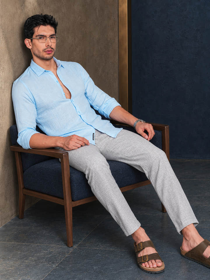 Cahoot Men's Sky Blue Muslin Breezy-Weave Shirt - view 6