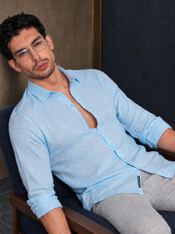 Cahoot Men's Sky Blue Muslin Breezy-Weave Shirt - view 7