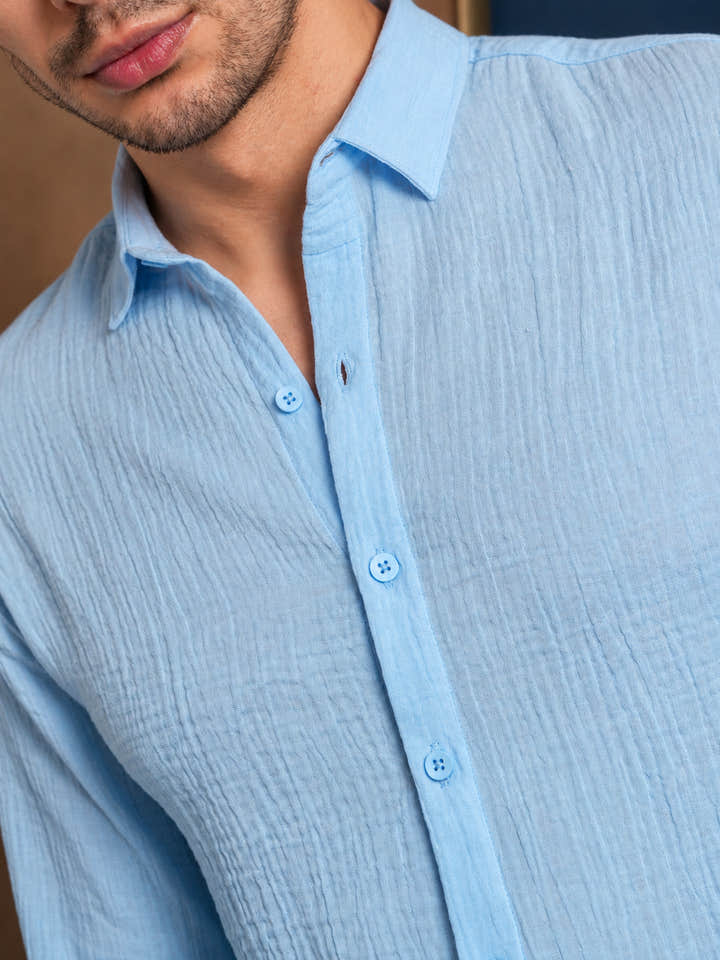 Cahoot Men's Sky Blue Muslin Breezy-Weave Shirt - view 8