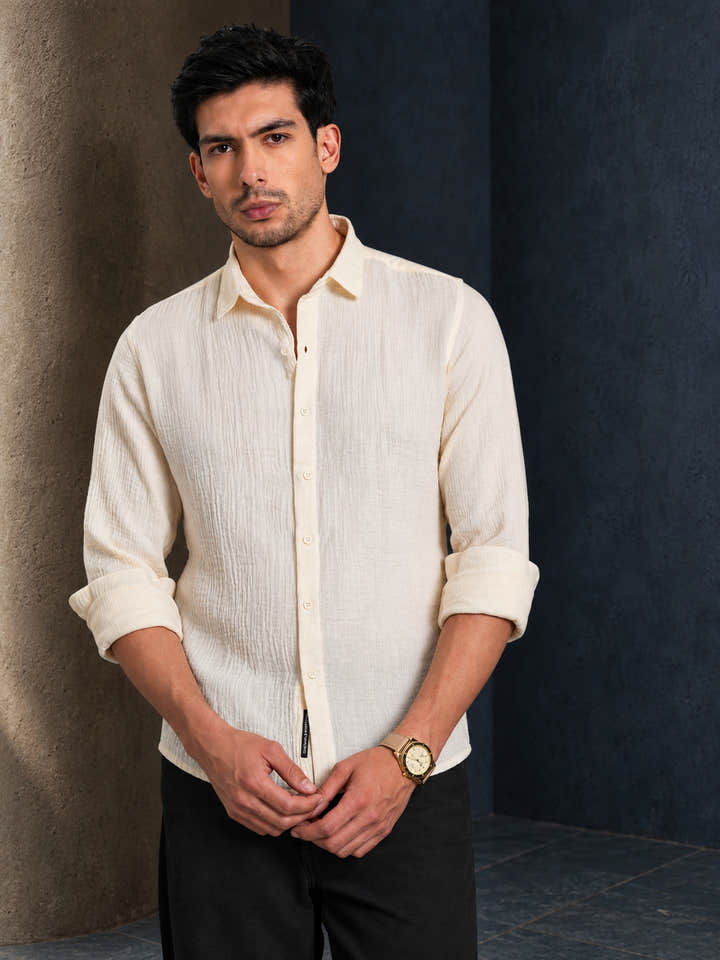 Cahoot Men's Ivory Muslin Breezy-Weave Shirt - view 1