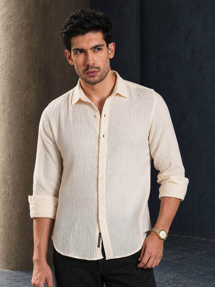 Cahoot Men's Ivory Muslin Breezy-Weave Shirt - view 2