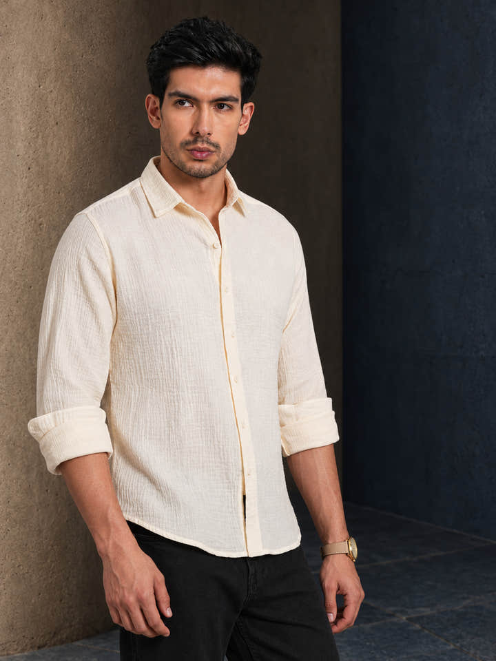 Cahoot Men's Ivory Muslin Breezy-Weave Shirt - view 3