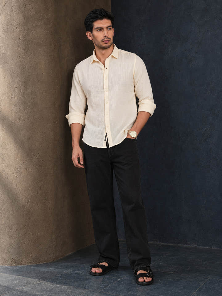 Cahoot Men's Ivory Muslin Breezy-Weave Shirt - view 5
