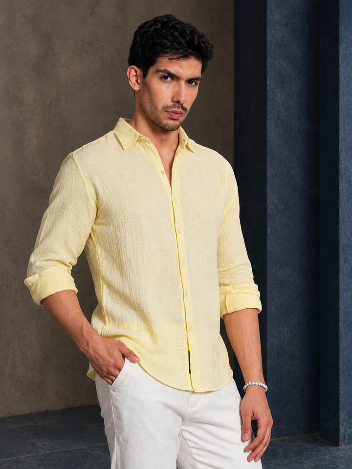 Cahoot Men's Butter Yellow Muslin Breezy-Weave Shirt - view 3