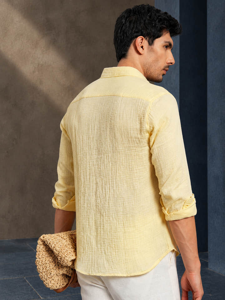 Cahoot Men's Butter Yellow Muslin Breezy-Weave Shirt - view 4