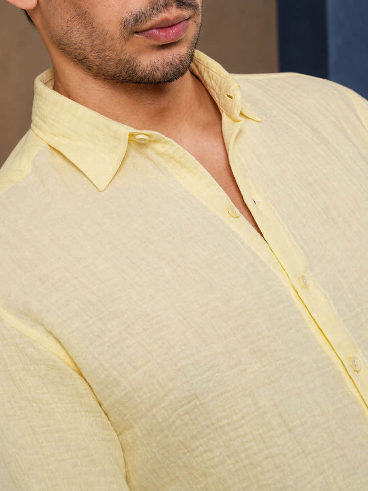 Cahoot Men's Butter Yellow Muslin Breezy-Weave Shirt - view 6