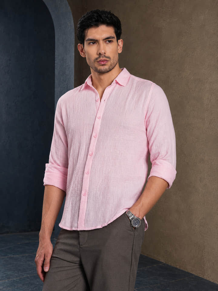 Cahoot Men's Chalk Pink Muslin Breezy-Weave Shirt - view 2