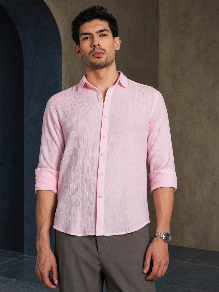 Cahoot Men's Chalk Pink Muslin Breezy-Weave Shirt - view 3