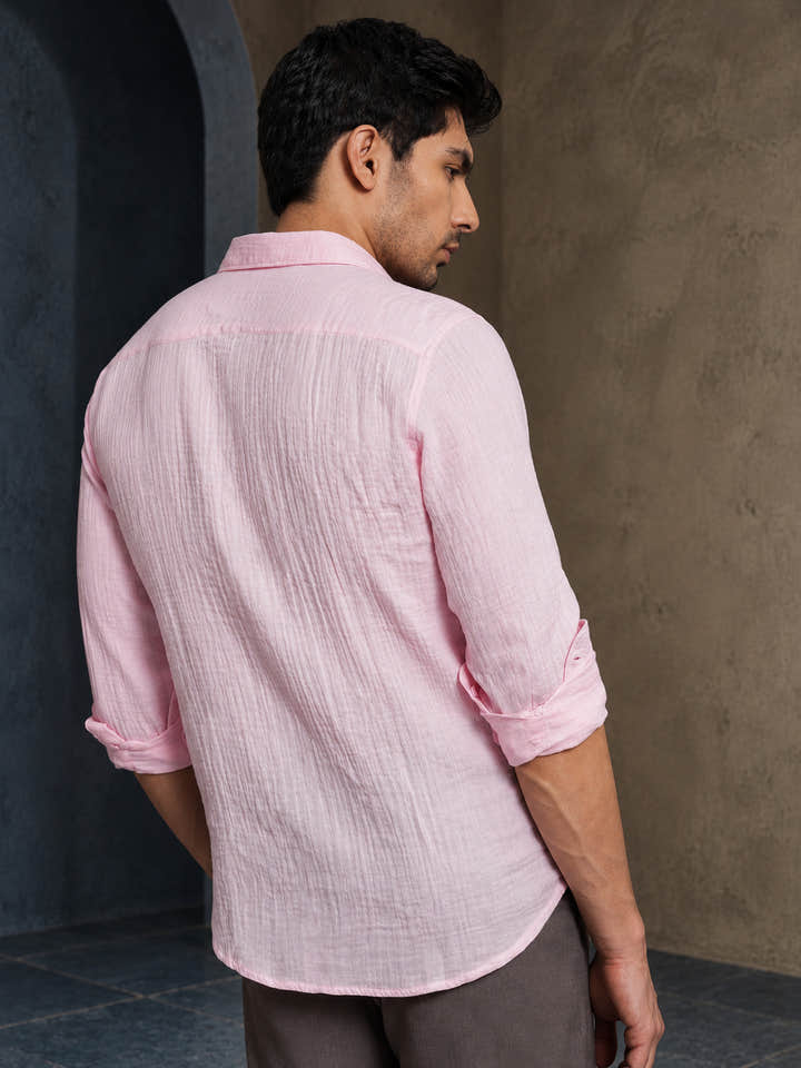 Cahoot Men's Chalk Pink Muslin Breezy-Weave Shirt - view 4