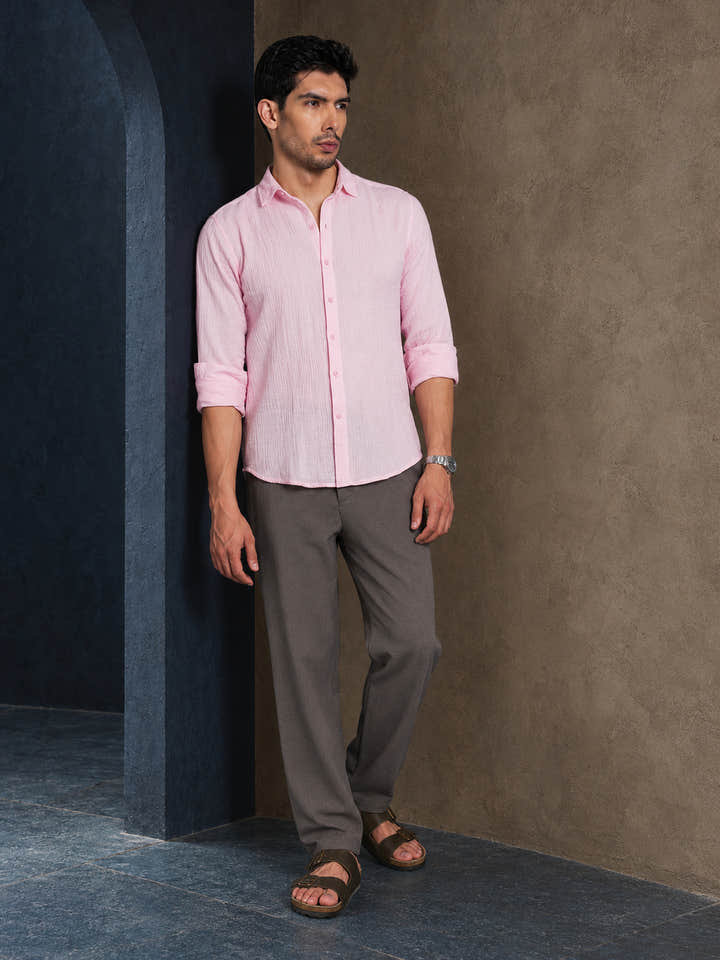 Cahoot Men's Chalk Pink Muslin Breezy-Weave Shirt - view 5