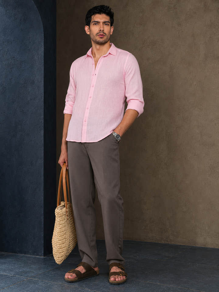 Cahoot Men's Chalk Pink Muslin Breezy-Weave Shirt - view 6