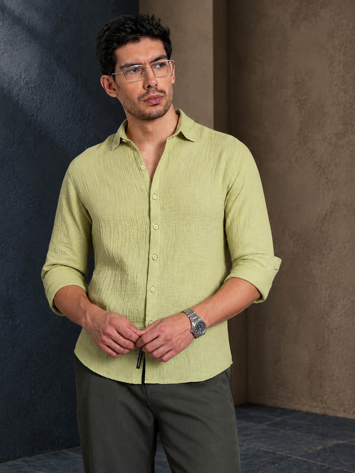 Cahoot Men's Pistachio Green Muslin Breezy-Weave Shirt - view 2