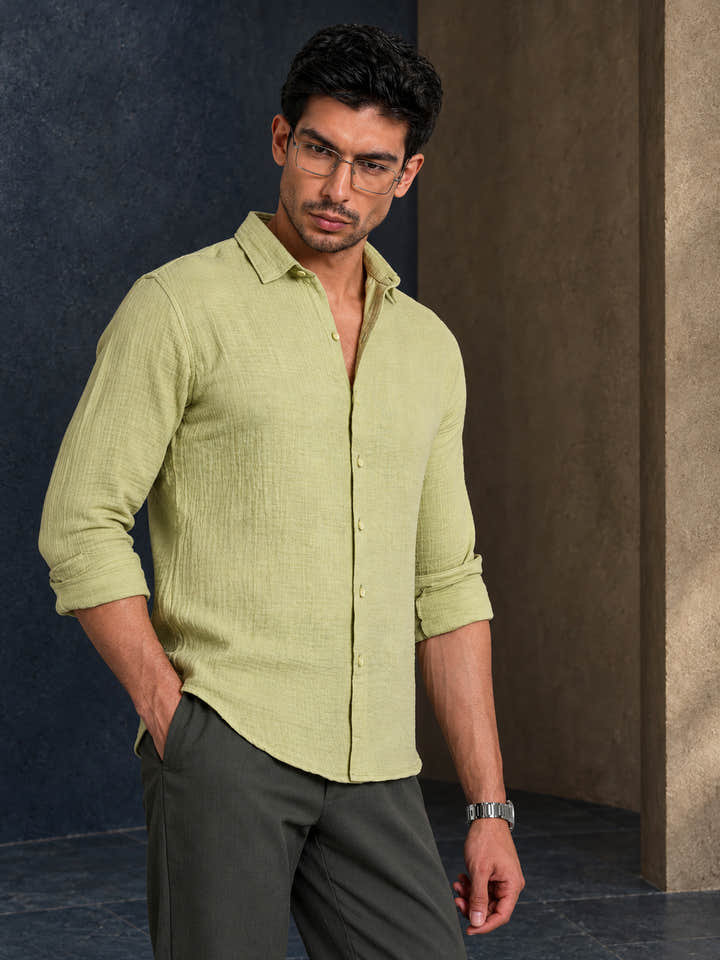 Cahoot Men's Pistachio Green Muslin Breezy-Weave Shirt - view 3
