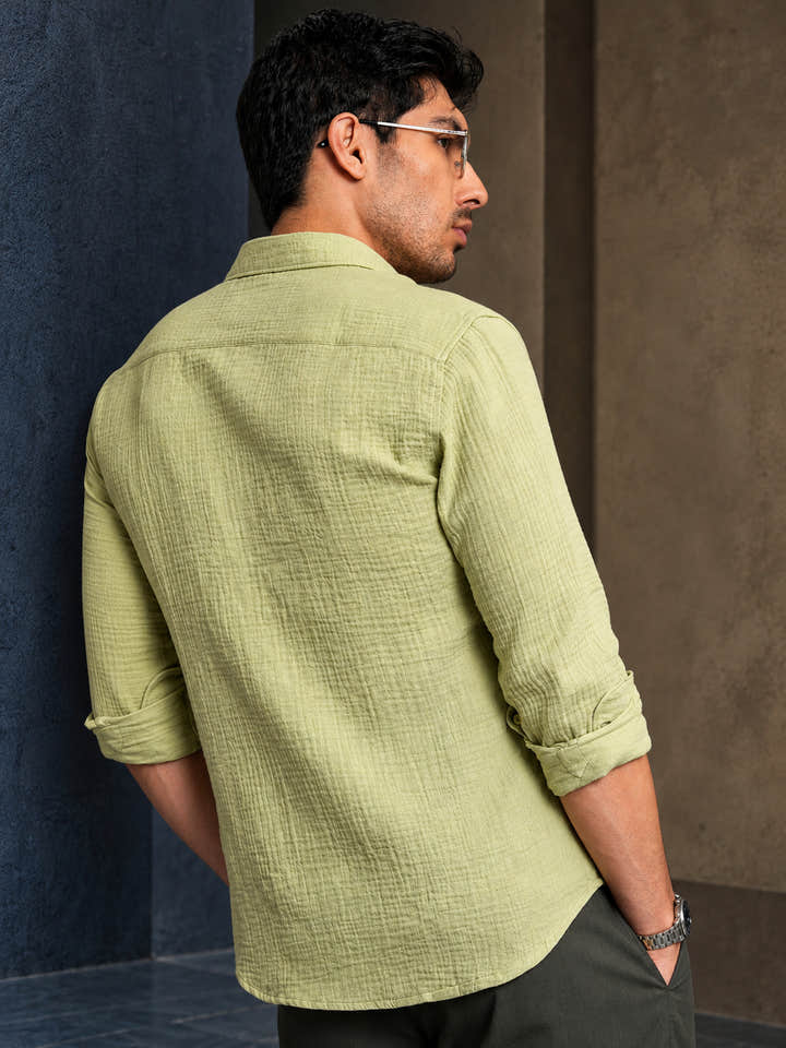 Cahoot Men's Pistachio Green Muslin Breezy-Weave Shirt - view 4