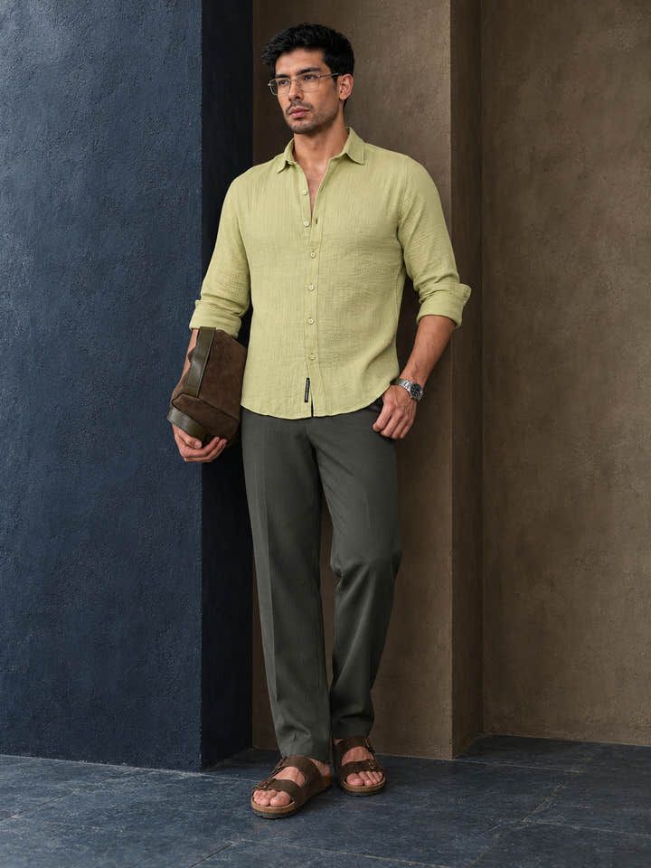 Cahoot Men's Pistachio Green Muslin Breezy-Weave Shirt - view 5